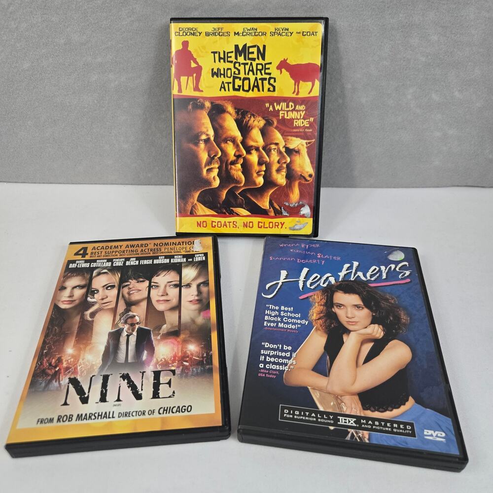 "Men Who Stare at Goats" - "Nine" - "Heathers" 3 Movie Set DVD's